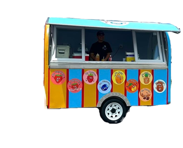 The Mini — Coco's compact snow cone trailer with the service window open